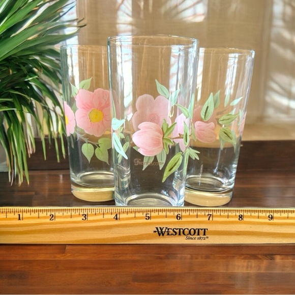 VINTAGE Franciscan Pink Flower Highball Glasses - Set of 3 - Picture 6 of 15